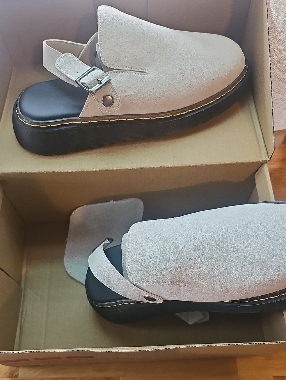 Unisex Beige Suede Slip-On Backstrap Clogs